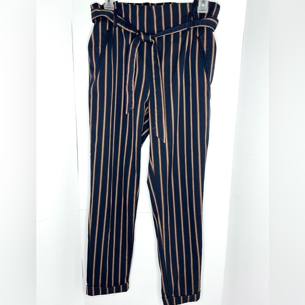 Zara Navy Striped Paper bag waist trousers, XS
